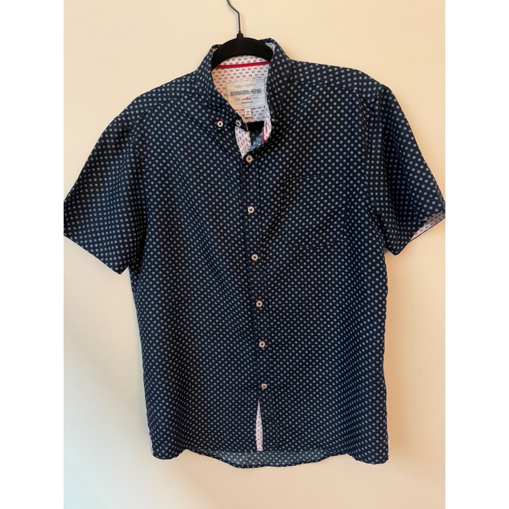 International Report Men's Medium Navy Geometric Button Down Nautical Anchor